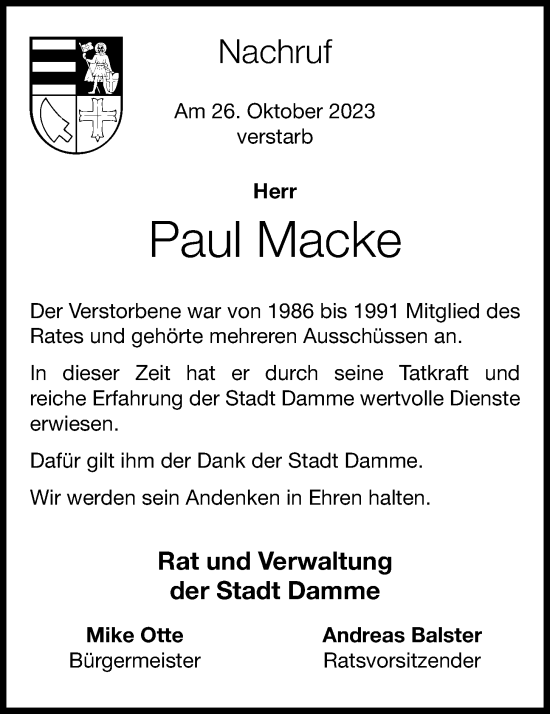 Anzeige von Paul Macke von OM-Medien