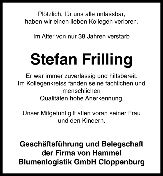 Anzeige von Stefan Frilling von OM-Medien