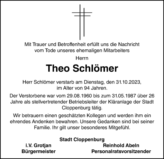 Anzeige von Theo Schlömer von OM-Medien