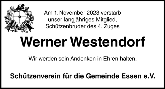 Anzeige von Werner Westendorf von OM-Medien