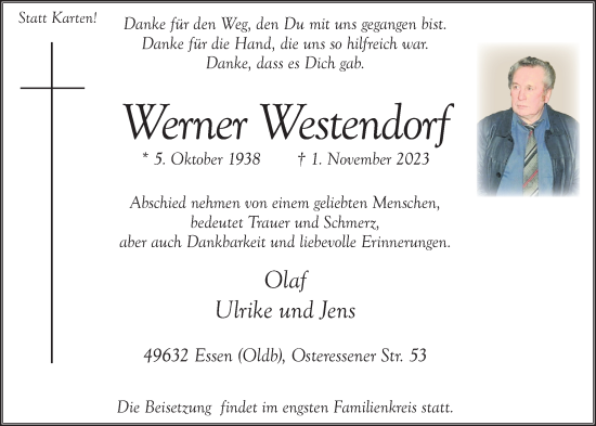 Anzeige von Werner Westendorf von OM-Medien