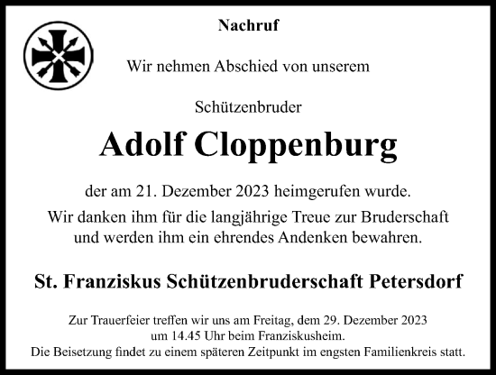 Anzeige von Adolf Cloppenburg von OM-Medien