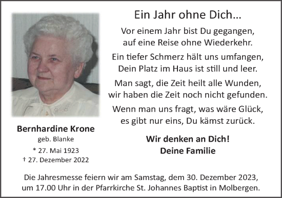 Anzeige von Bernhardine Krone von OM-Medien