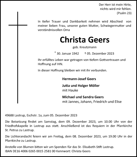 Anzeige von Christa Geers von OM-Medien