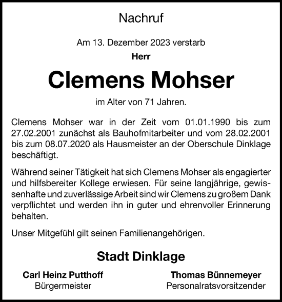 Anzeige von Clemens Mohser von OM-Medien