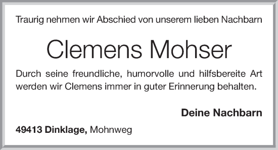 Anzeige von Clemens Mohser von OM-Medien