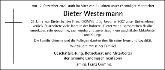 Anzeige von Dieter Westermann von OM-Medien