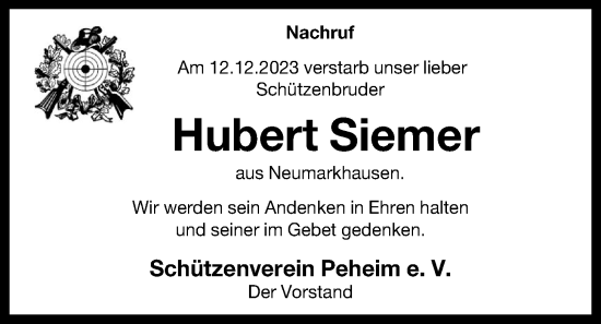 Anzeige von Hubert Siemer von OM-Medien