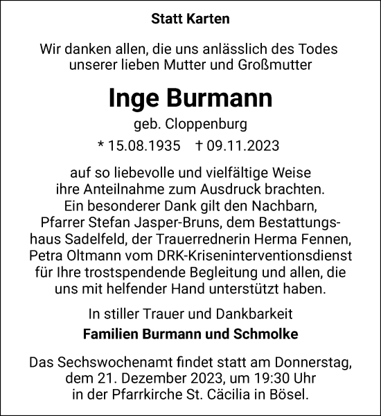 Anzeige von Inge Burmann von OM-Medien