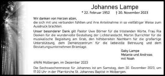 Anzeige von Johannes Lampe von OM-Medien