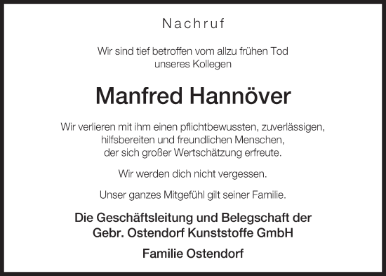 Anzeige von Manfred Hannöver von OM-Medien