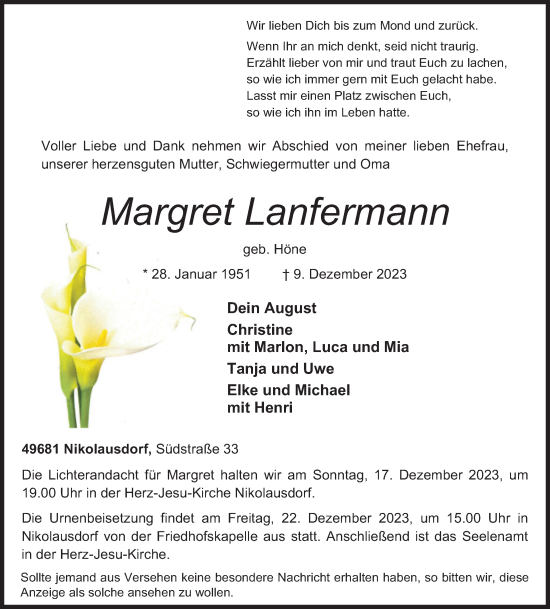 Anzeige von Margret Lanfermann von OM-Medien