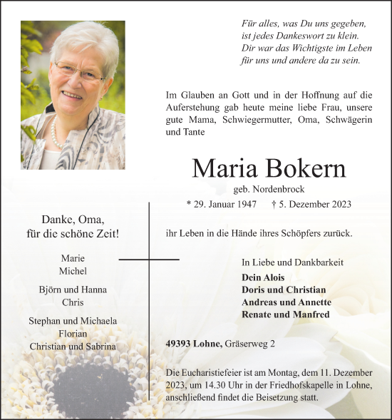 Anzeige von Maria Bokern von OM-Medien