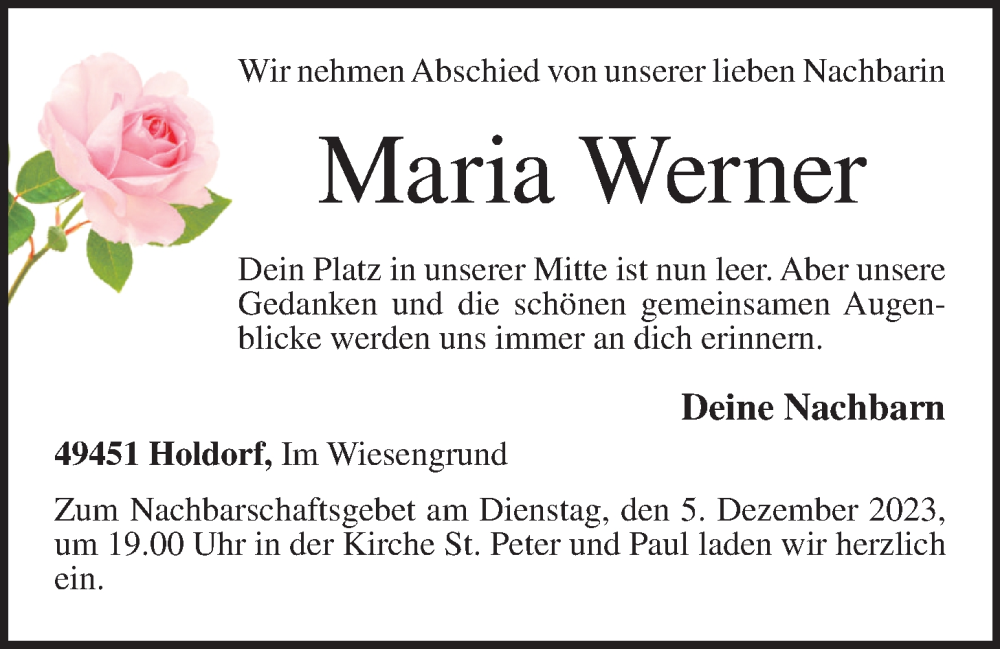 Traueranzeigen von Maria Werner | om-trauer.de