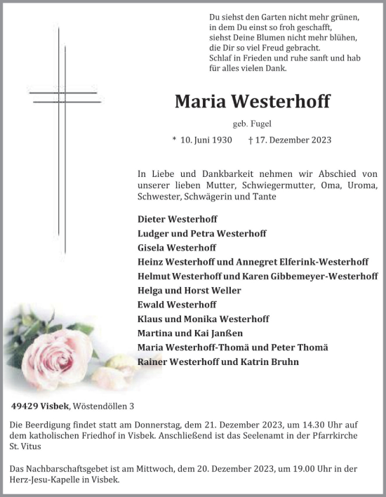 Anzeige von Maria Westerhoff von OM-Medien