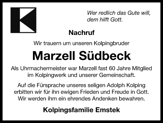 Anzeige von Marzell Südbeck von OM-Medien