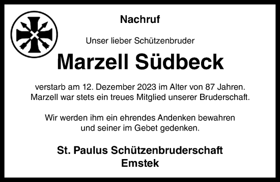 Anzeige von Marzell Südbeck von OM-Medien