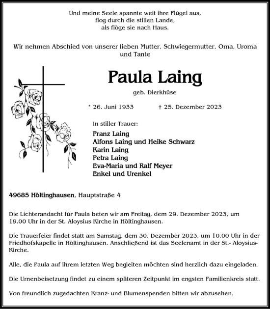 Anzeige von Paula Laing von OM-Medien