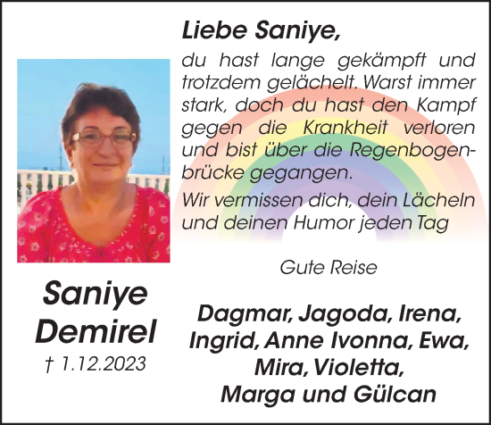 Anzeige von Saniye Demirel von OM-Medien