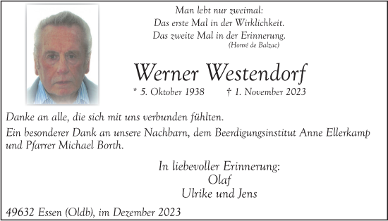 Anzeige von Werner Westendorf von OM-Medien