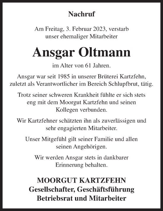 Anzeige von Ansgar Oltmann von OM-Medien