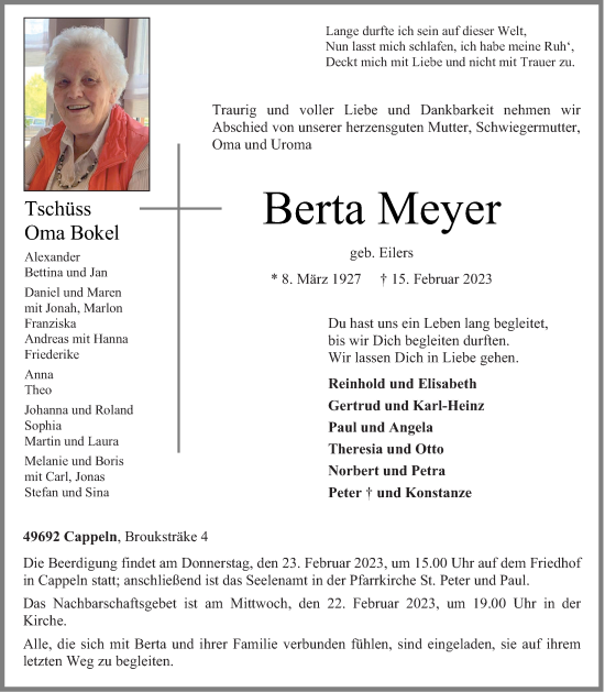 Anzeige von Berta Meyer von OM-Medien