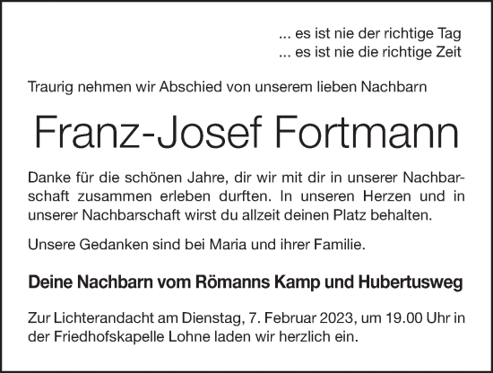 Anzeige von Franz-Josef Fortmann von OM-Medien