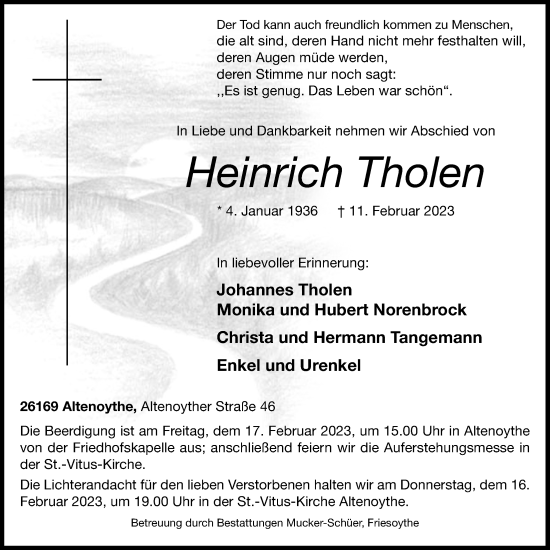 Anzeige von Heinrich Tholen von OM-Medien