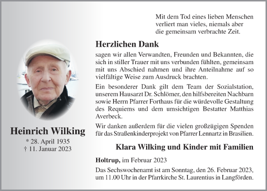 Anzeige von Heinrich Wilking von OM-Medien