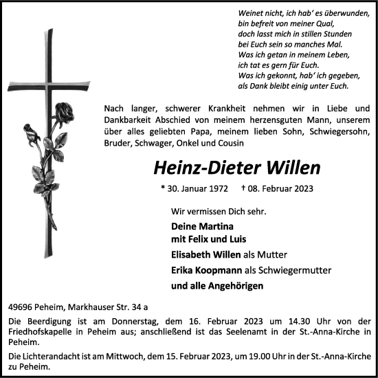 Anzeige von Heinz-Dieter Willen von OM-Medien