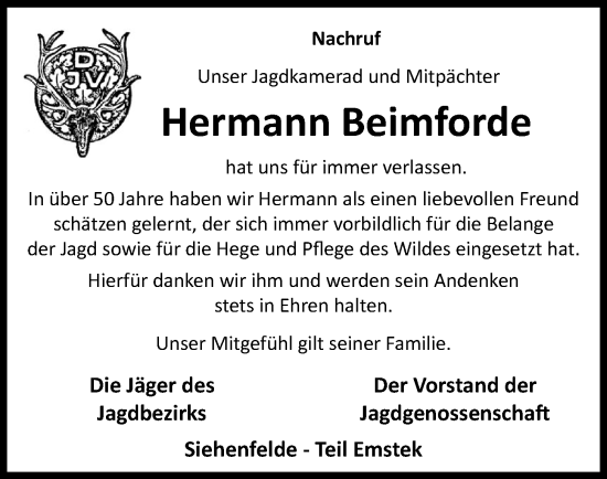 Anzeige von Hermann Beimforde von OM-Medien