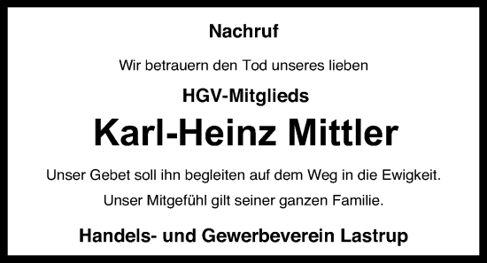 Anzeige von Karl-Heinz Mittler von OM-Medien