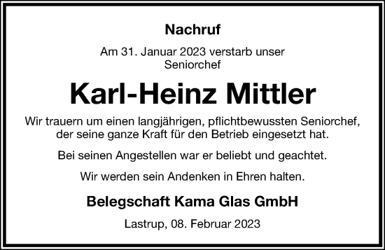 Anzeige von Karl-Heinz Mittler von OM-Medien