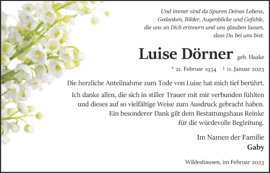 Anzeige von Luise Dörner von OM-Medien