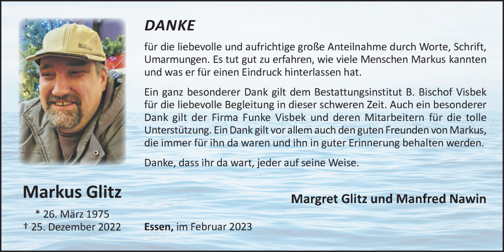  Traueranzeige für Markus Glitz vom 04.02.2023 aus OM-Medien