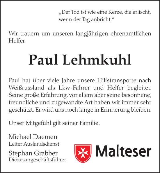 Anzeige von Paul Lehmkuhl von OM-Medien