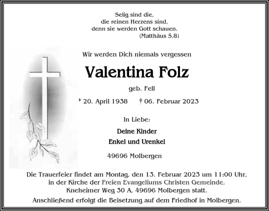 Anzeige von Valentina Folz von OM-Medien