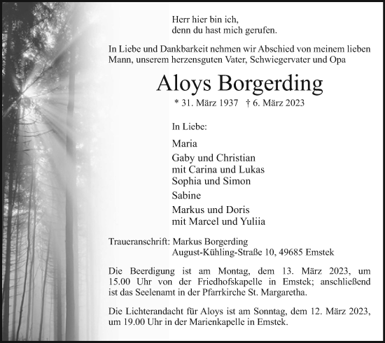 Anzeige von Aloys Borgerding von OM-Medien