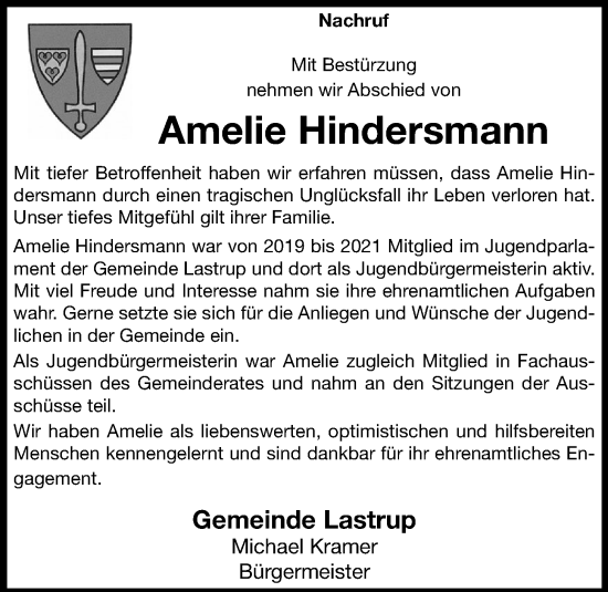 Anzeige von Amelie Hindersmann von OM-Medien