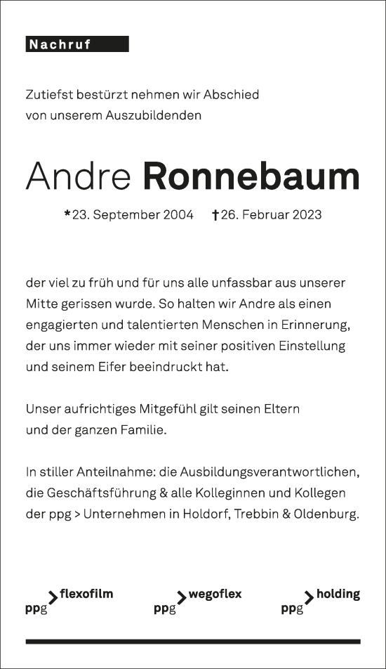 Anzeige von Andre Ronnebaum von OM-Medien