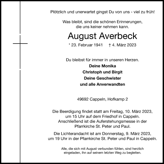 Anzeige von August Averbeck von OM-Medien