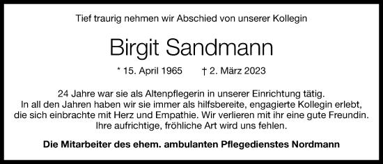 Anzeige von Birgit Sandmann von OM-Medien