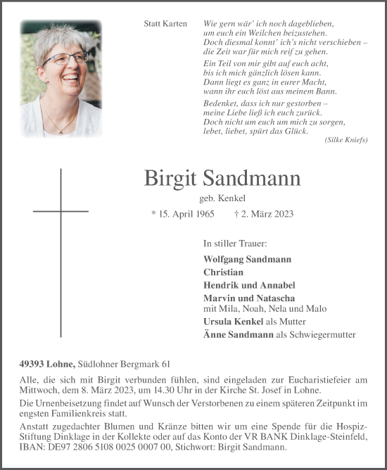 Anzeige von Birgit Sandmann von OM-Medien