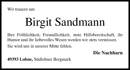 Anzeige von Birgit Sandmann von OM-Medien