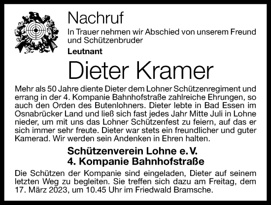 Anzeige von Dieter Kramer von OM-Medien