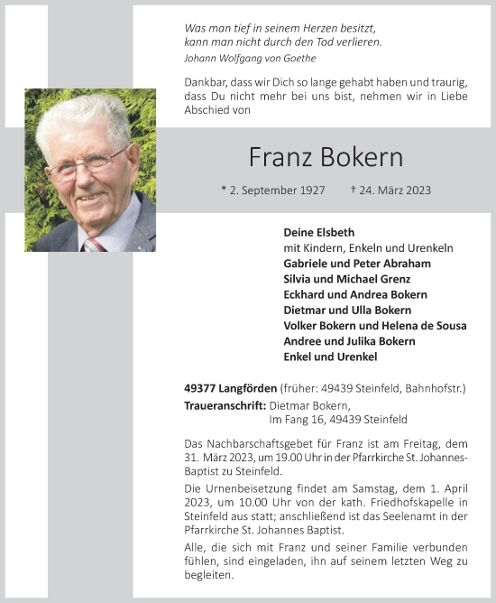 Anzeige von Franz Bokern von OM-Medien