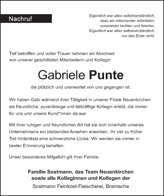 Anzeige von Gabriele Punte von OM-Medien