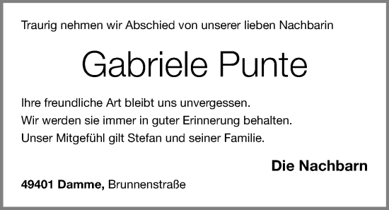 Anzeige von Gabriele Punte von OM-Medien