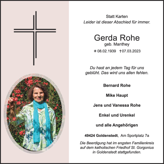 Anzeige von Gerda Rohe von OM-Medien