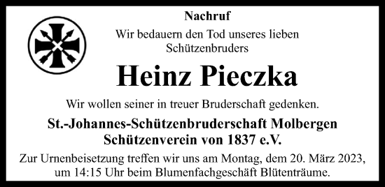 Anzeige von Heinz Pieczka von OM-Medien